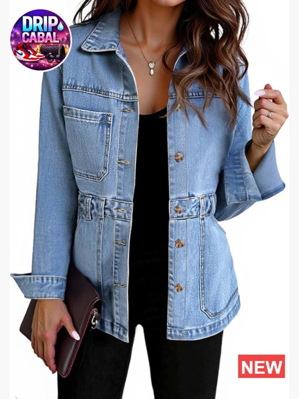 Denim Jacket for Women Distressed Button Down Oversized Shacket with Pockets